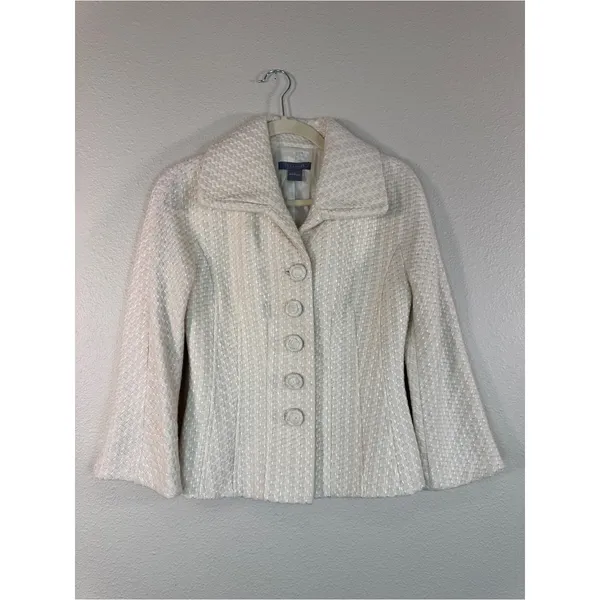 Ann Taylor Cream Wool Blend Blazer Jacket Womens 2 Retro Jackie O Classic Glam - Image 11