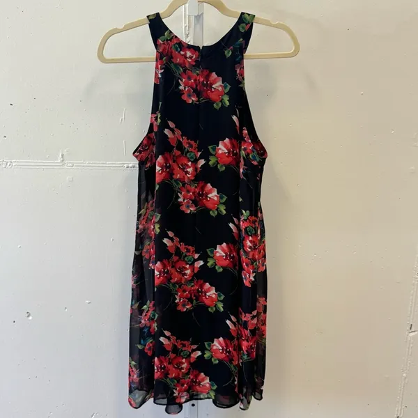 Betsey Johnson Black Floral Sleeveless Halter Mini Flowy‎ Romantic Dress Sz 10 - Image 2