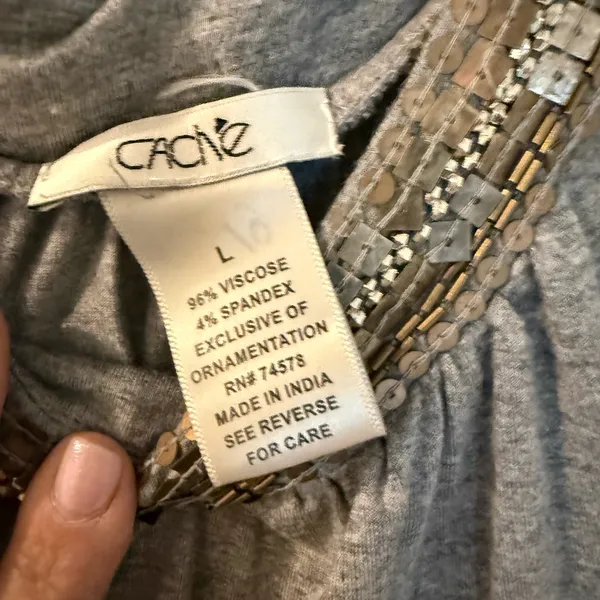 Cache Gray Cold-Shoulder Top with Gold Sequin Trim - Image 3