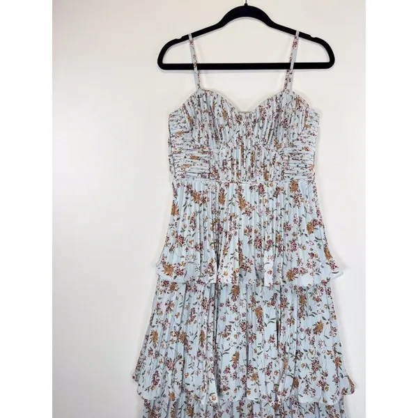 NWT Lulus Dress Blue Midi Floral Bustier Layered Underwired Slip Boho Medium - Image 5