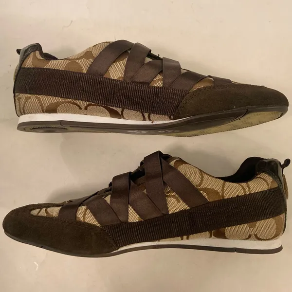 Coach Harmonie Signature Monogram Logo Sneakers Shoes Y2K Brown Tan Straps 6.5 - Image 4