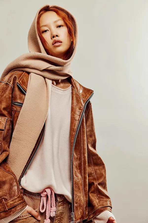NWT FREE PEOPLE All For You Hooded Scarf In Mushroom One size No refunds returns or cancellations - Image 2