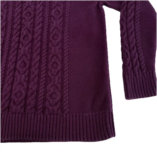 LL Bean Purple‎ Double L Mixed Cable Crew Neck Pullover Cotton Sweater LARGE Purple - Image 5