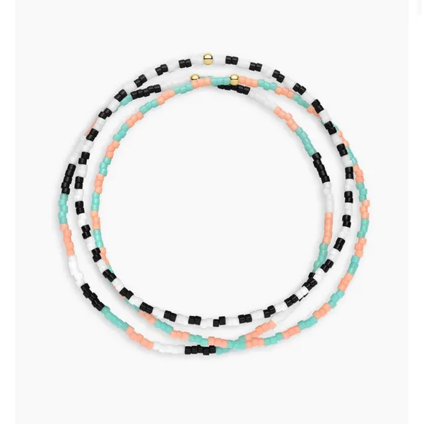 GORJANA Gigi Striped Palm Desert Glass Beaded Bracelets Set of 3 Pink Aqua Black - Image 6