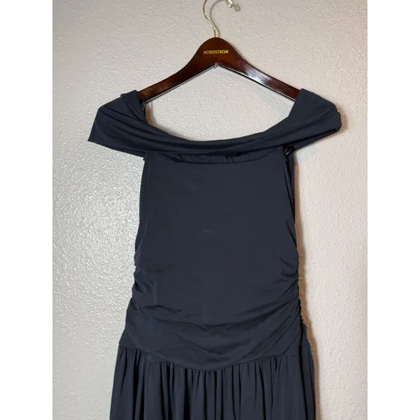 Abercrombie & Fitch Off Shoulder Ruched Maxi Dress‎ Black MP - Image 5