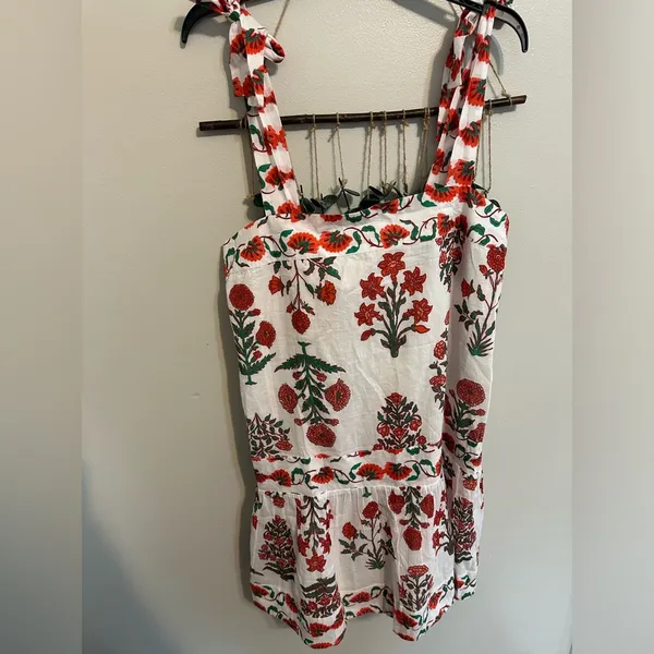 Anthropologie Ro's Garden Aspen Folkloric Floral Cotton Minidress in Red Olympia - Image 5