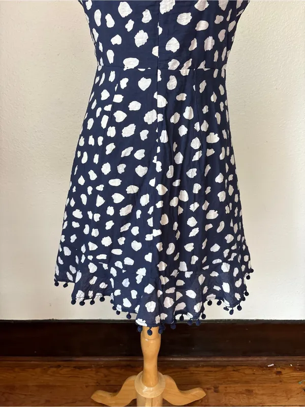THML Navy Blue & White Pom Pom Trim V-Neck Sleeveless Dress - Image 6