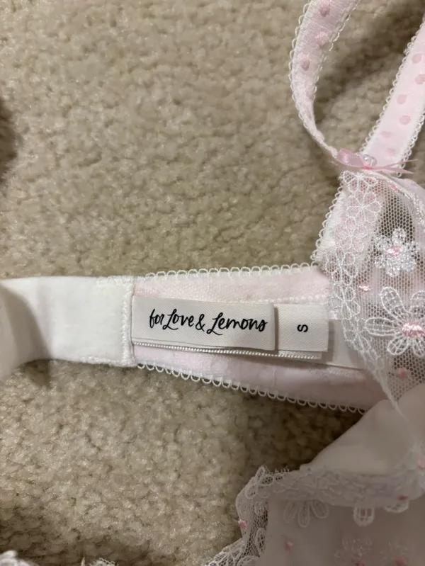 For Love & Lemons White and Light Pink Embroidered Evie Bra - Image 2