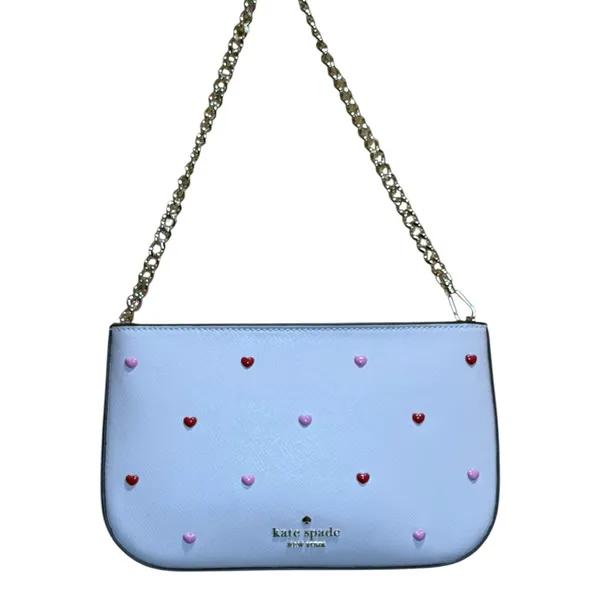 kate spade Pink Madison Heart Studs Pouch Gold Chain Strap Powdered Sugar NWT - Image 2
