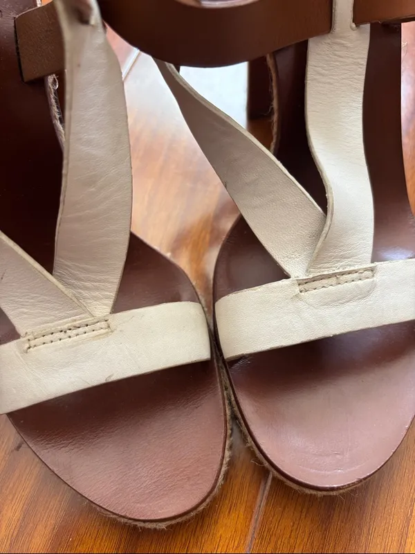 Tory Burch Cream + White Strappy Marbella Chunky Heels - Image 7