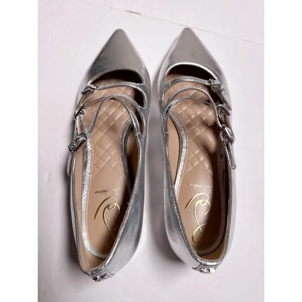 Sam Edelman Cass Silver Triple Strap Mary Jane Flats 8.5 Like New - Image 7