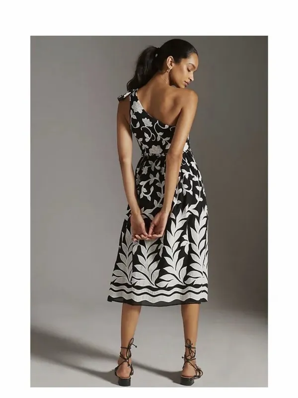 Anthropologie One Shoulder Floral Midi Dress 8 - Image 5