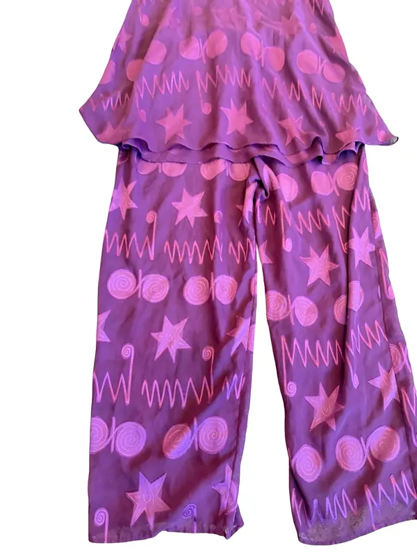 Victoria's Secret Gold Label Purple Pink Star Print Pajama Set Medium Women's - Image 11