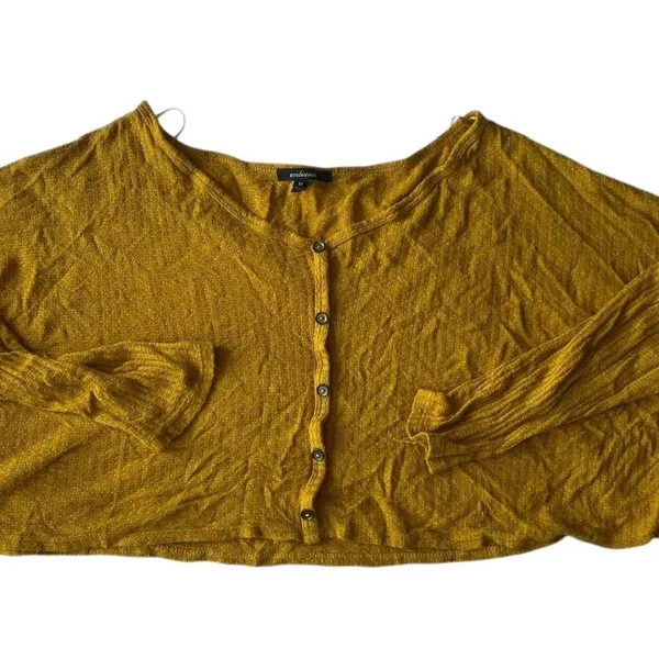 Slouchy Top Golden Mustard Indie Sleaze Lagenlook Boho Ribbed Knit Popover M - Image 4