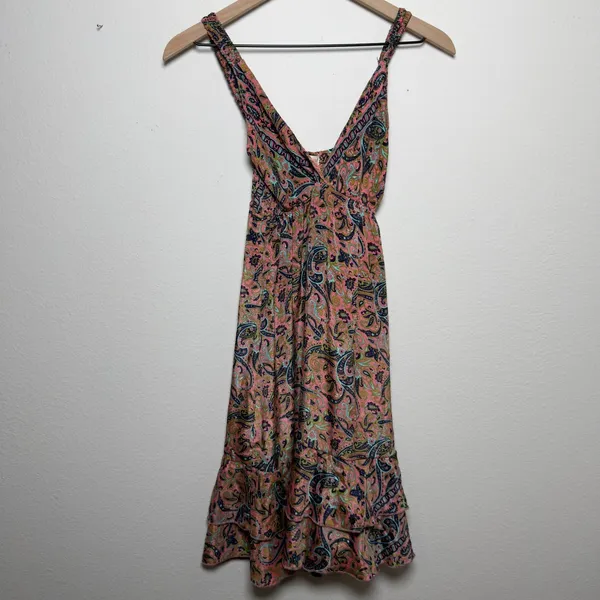 Mamey Women‎ Fairy Babydoll Mini Satin Dress Small Pink Paisley Indie Boho - Image 2