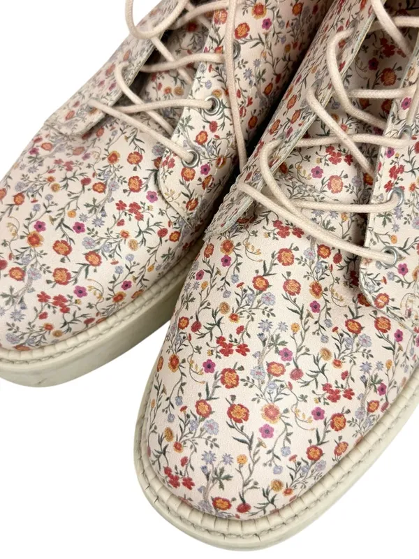 Schutz McKenzie Napa Mini Floral Lace Up Zipped Combat Boots Cream Size‎ 8.5 - Image 15