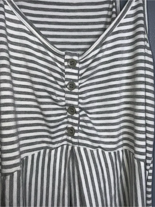 Angel Maternity Striped Spaghetti‑Strap Midi Dress in Gray and White Small - Image 3