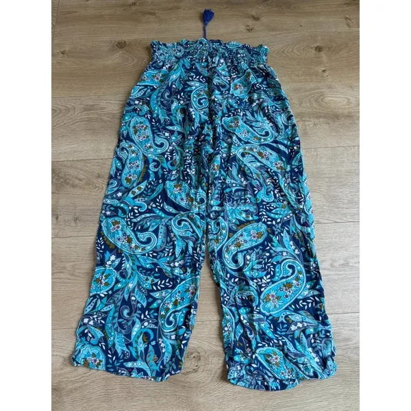 EUC Vera Bradley wide-leg palazzo pants blue teal paisley 100% rayon size M - Image 2