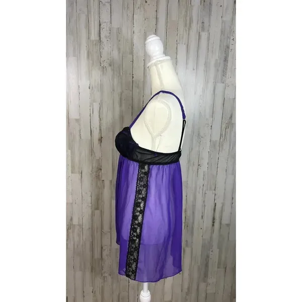 Ambrielle Women's‎ Medium Purple & Black Lace Babydoll Dress Nightgown - Image 4