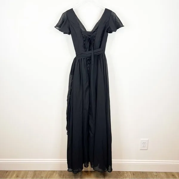 Lavetir Long Chiffon V-Neck Bridesmaid Dress Women's Size 2 Black‎ Slit Formal - Image 3