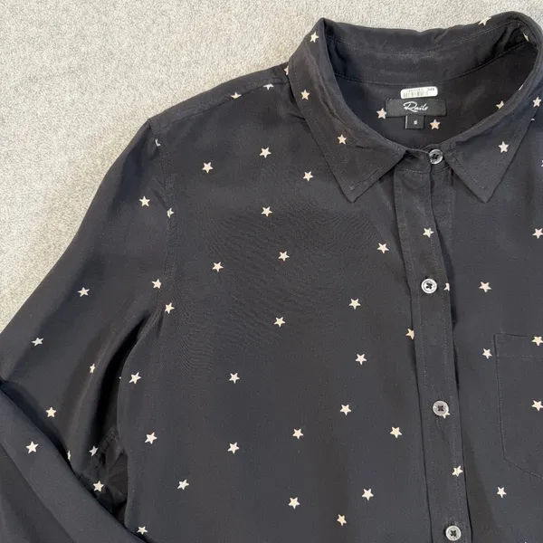 Rails Women's Small Black Star Print 100% Silk Long Sleeve Button Up Shirt - Image 2