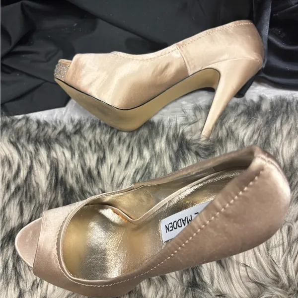 Steve Madden Women's Satin Peep Toe Heels‎ - Tan - Image 5
