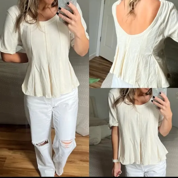 NWOT Free People We The Free Pleated Drifter Peplum Tee top low back s - Image 2
