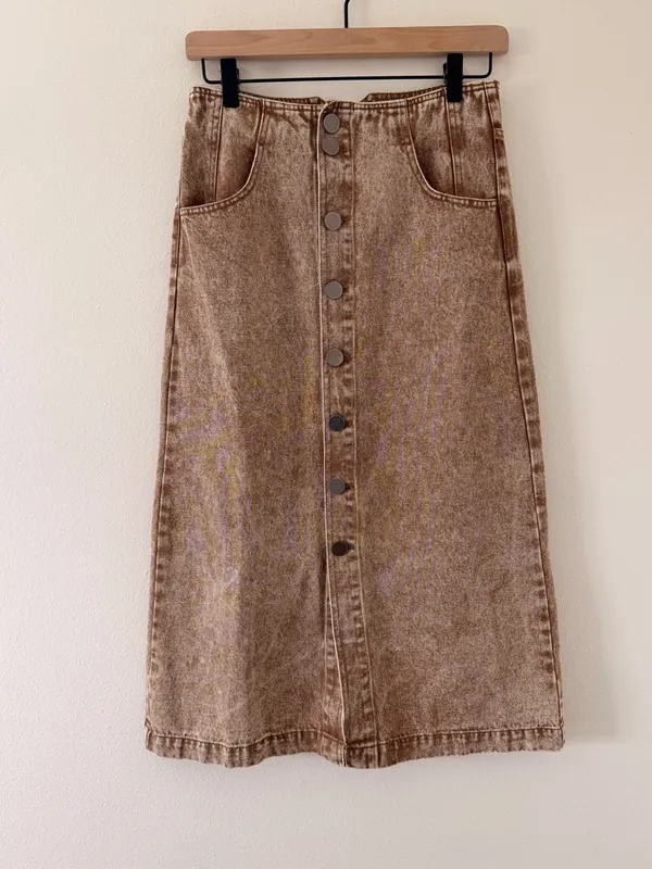 NWT SoMe Neutral 90s Button Front Washed Cotton Midi Denim Skirt size small - Image 5