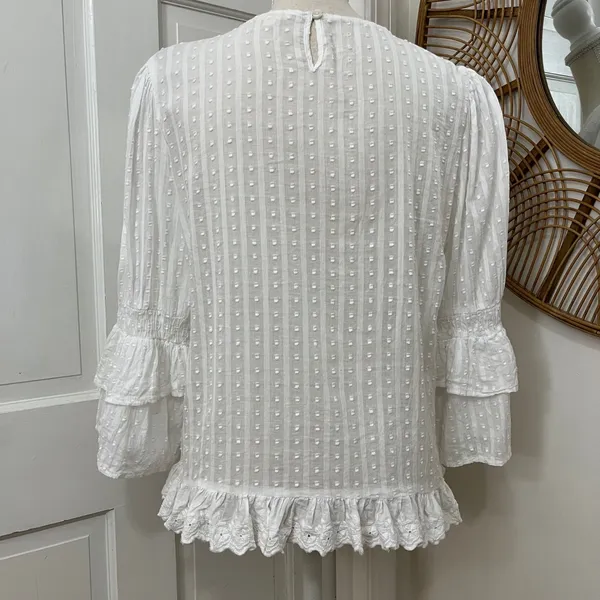 Jennifer & Grace Eyelet Ruffle‎ Blouse M Boho Pirate Victorian Peasant Bride - Image 4