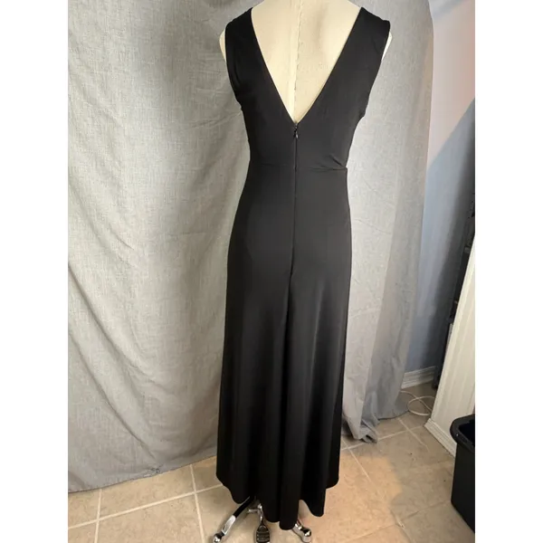 Birdy Grey Black V Neck Sleeveless Maxi Dress Side Slit Formal‎ Evening M - Image 10