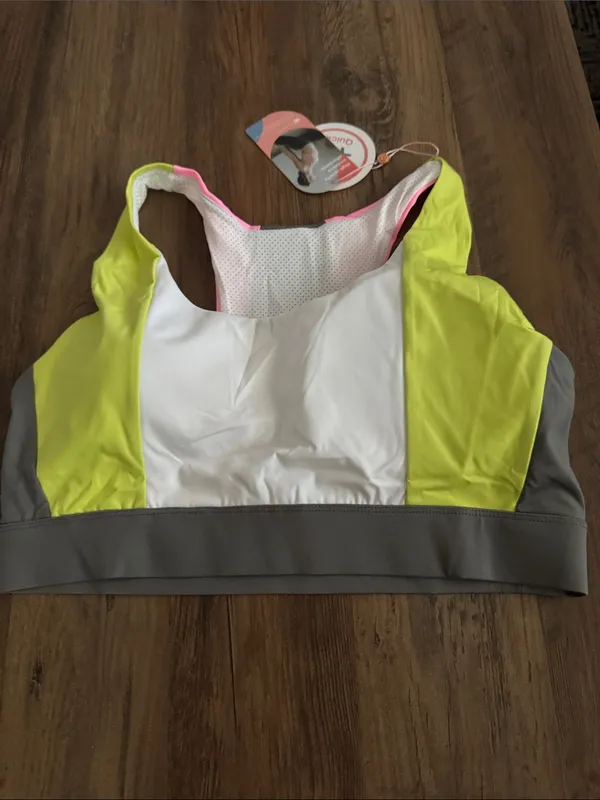 Women’s High-Impact Sports Bra - White & Neon Yellow Size xl - Image 2