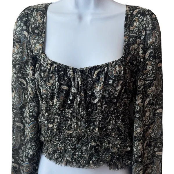 Free People Lolita Peasant Blouse Dark Floral Combo Milk Maid Dark Romantic S - Image 3