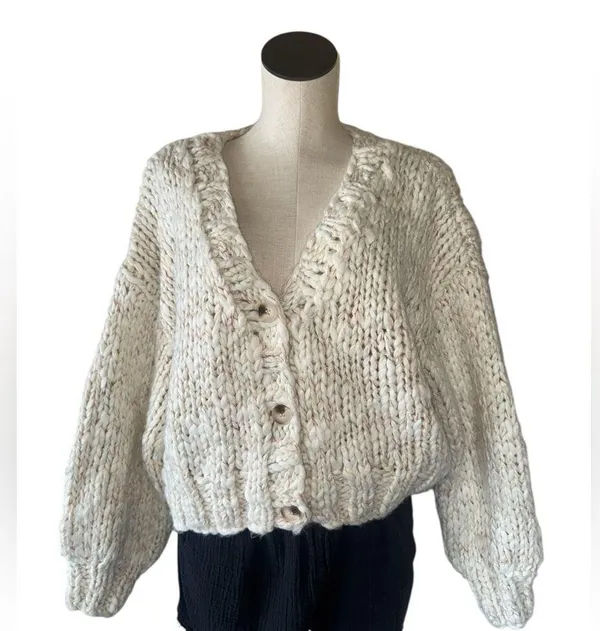NWOT Altar’d State Oversized Chunky Cable Knit Cardigan - Cream Speckled Wool - Image 2