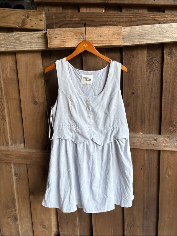 Paper Heart Australia Light Blue Twee Linen Blend Vest Dress - Image 3