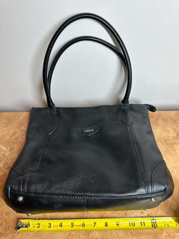 Lodis Black Pebbled Leather Tote Bag Shoulder Purse Floral Lining Work Travel - Image 6