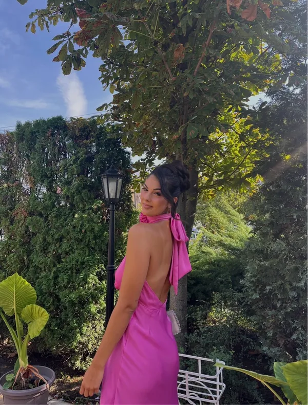 Zara maxi dress pink satin effect floral tie scarf wedding party cocktail - Image 8