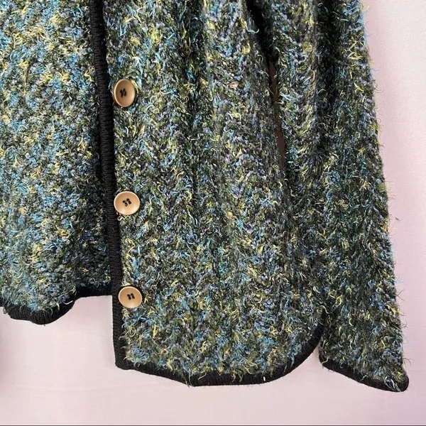 Sarah Spencer Petite‎ Green & Blue Knit Button Down Sweater Jacket PL Size L - Image 4