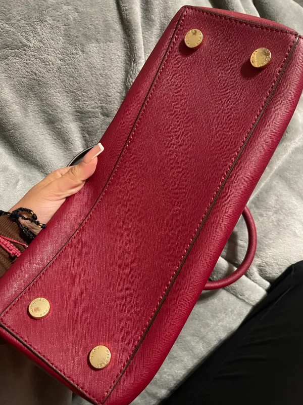 Michael Kors Red Satchel Top Handle Bag with Gold Hardware - Image 3
