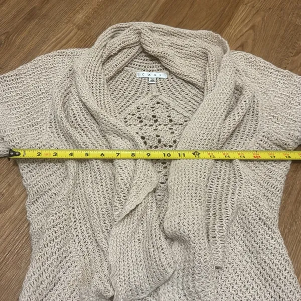 cAbi Tan Teachers Pet Open Knit Cardigan Sweater Asymmetrical Hem - Image 3