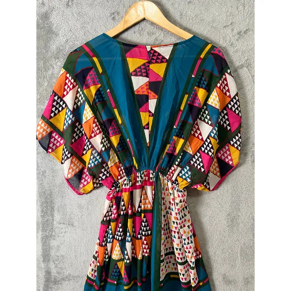 Maeve Anthropologie Boho Geo‎ Print Dress Multicolor V-Neck Flowy Size 2 No Slip - Image 7