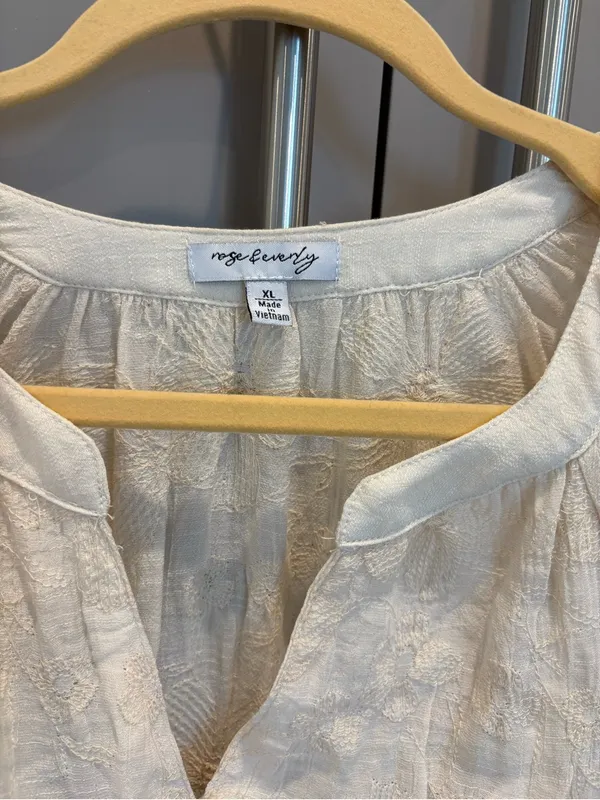Rose & Everly Cream Embroidered Maxi Dress Boho Cottagecore Tiered Ruffle - XL - Image 3