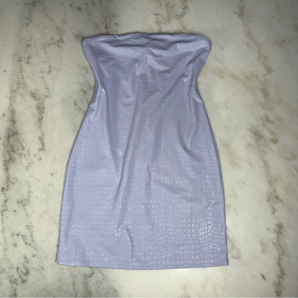 Naked Wardrobe 1X Lavender Croc Embossed Strapless Faux Leather Mini Dress - Image 5