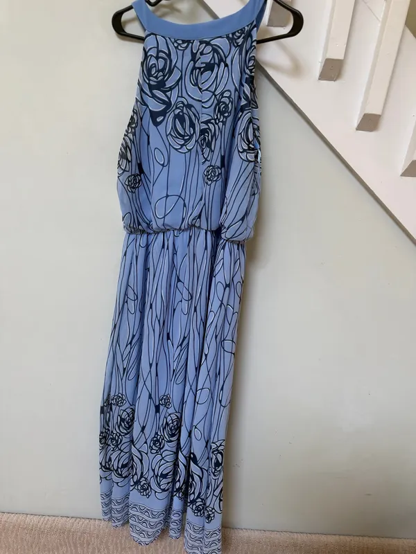 Robbie Bee Periwinkle Blue Floral Halter Maxi Dress - Image 7