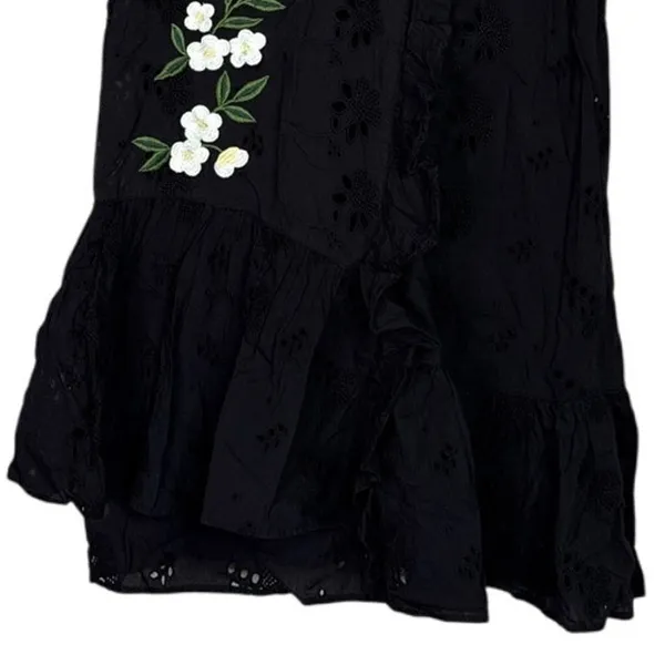 Zara Delicate Eyelet Floral Daisy Embroidered Sleeveless Mini Dress Large Black - Image 4