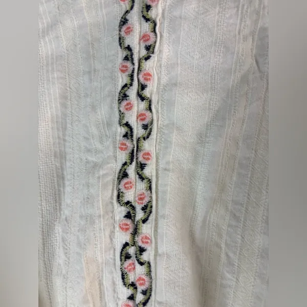 Max Studio L Boho Embroidered Cotton Front Tie Top - Image 5