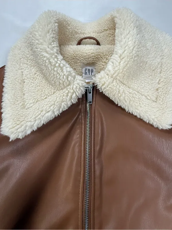 GAP Brown Bomber Jacket with Cream Sherpa Trim - Image 5