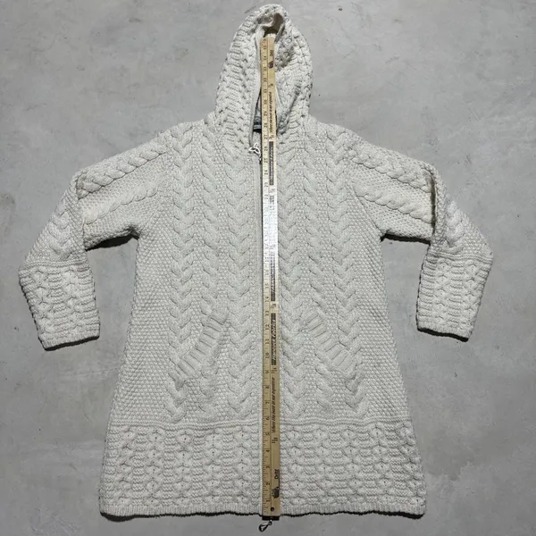 Aran Wool Knot Hooded Zip Up Sweater Women's SZ Small Merino Wool Fisherman - Image 3