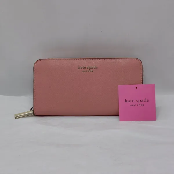 Kate Spade Womens Saffiano Leather Wallet Pink Zip Travel Minimalist Classic - Image 10