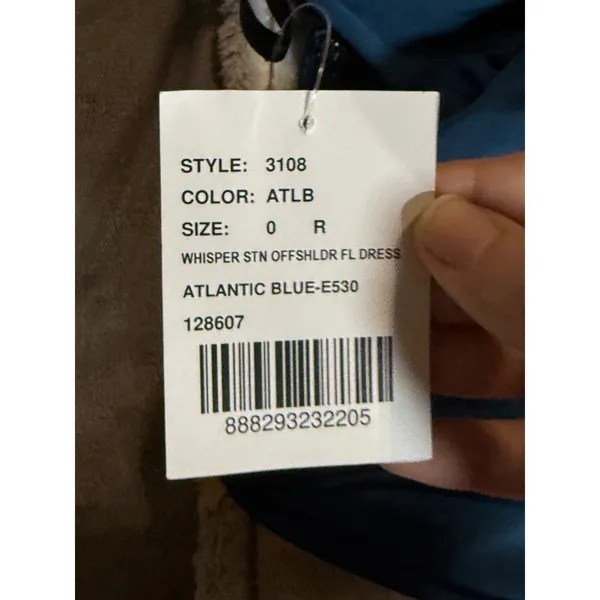 NWT Dessy‎ Dress Size 0 OFF-THE-SHOULDER DRAPED NECKLINE MAXI Atlantic Blue - Image 9