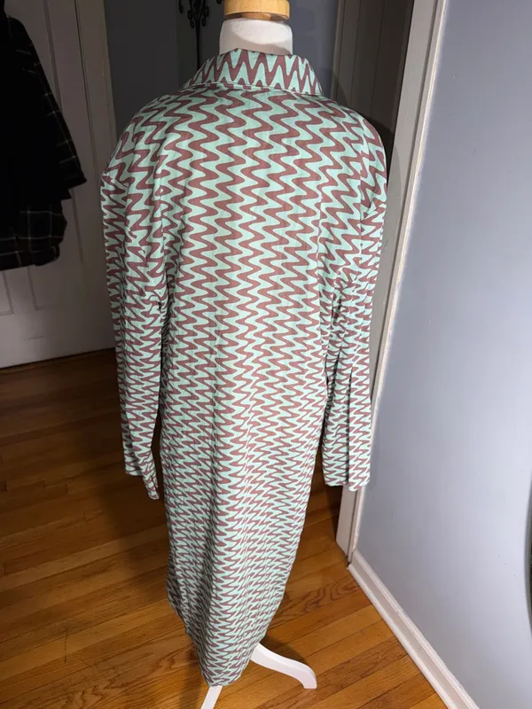 Zara 100% Cotton Mint Green & Black Chevron Tie-Front Long Shirt - Image 9